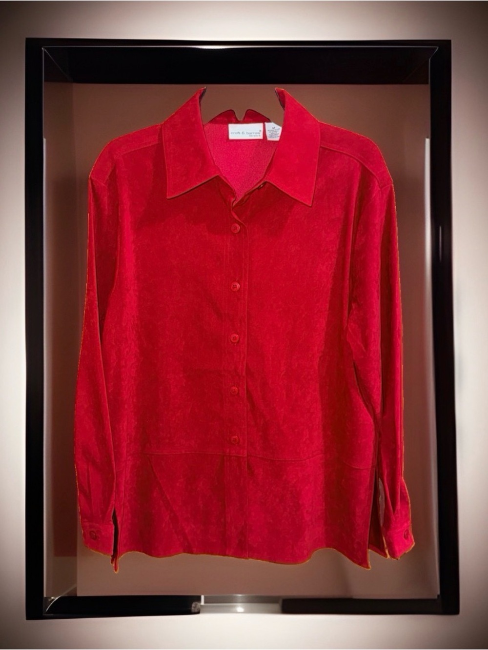 croft & barrow Women’s Red Sueded Stretch Button-Down Shirt-M-EC